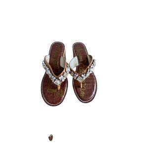 Sam Edelman Beaded Wedge Sandals Cork Heel Thong Flip Flops Summer Shoes sz 7.5